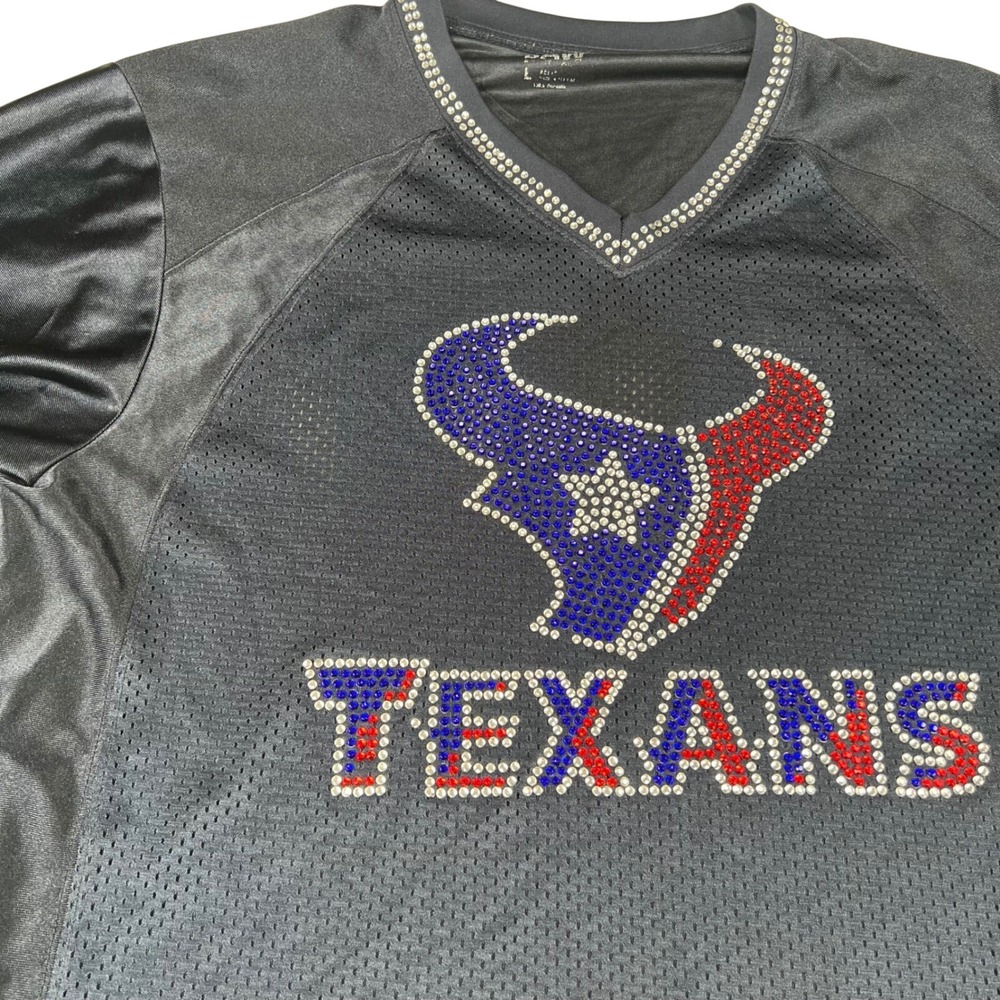 BAW Houston Texans Rhinestone Jersey Womens Large Black Mesh V-Neck 10th Anniv